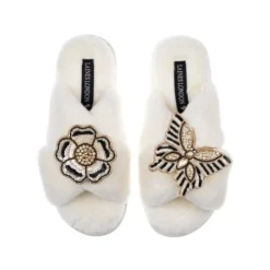Classic Laines Slippers With Butterfly & Flower Brooches 9 Classic Laines Slippers With Butterfly & Flower Brooches -Laines London file 100