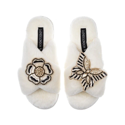 Classic Laines Slippers With Butterfly & Flower Brooches 3 Classic Laines Slippers With Butterfly & Flower Brooches - Image 3