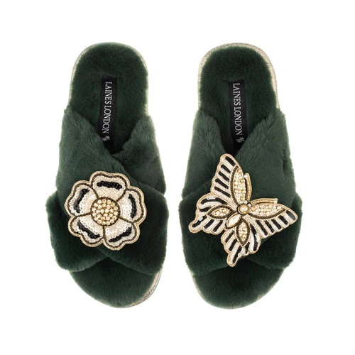 Classic Laines Slippers With Butterfly & Flower Brooches 4 Classic Laines Slippers With Butterfly & Flower Brooches - Image 4
