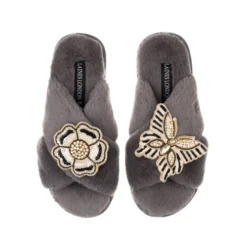 Classic Laines Slippers With Butterfly & Flower Brooches 11 Classic Laines Slippers With Butterfly & Flower Brooches -Laines London file 102