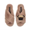 Classic Laines Slippers With Franki The Pug Brooch