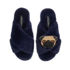 Classic Laines Slippers With Franki The Pug Brooch 8 Classic Laines Slippers With Franki The Pug Brooch -Laines London file 1029