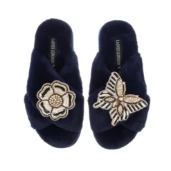 Classic Laines Slippers With Butterfly & Flower Brooches 12 Classic Laines Slippers With Butterfly & Flower Brooches -Laines London file 103