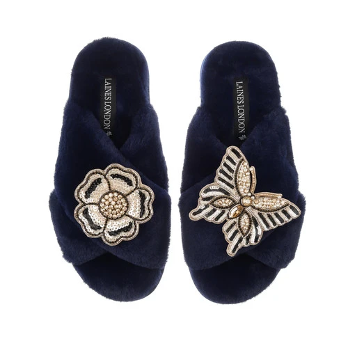 Classic Laines Slippers With Butterfly & Flower Brooches 6 Classic Laines Slippers With Butterfly & Flower Brooches - Image 6
