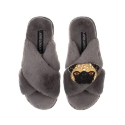 Classic Laines Slippers With Franki The Pug Brooch 9 Classic Laines Slippers With Franki The Pug Brooch -Laines London file 1030