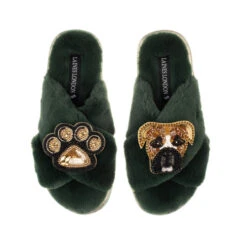 Laines London 39 Classic Laines Slippers With Pip The Boxer & Paw Brooches