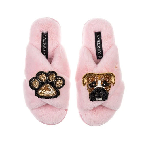 Classic Laines Slippers With Pip The Boxer & Paw Brooches 2 Classic Laines Slippers With Pip The Boxer & Paw Brooches - Image 2