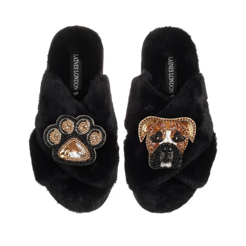 Classic Laines Slippers With Pip The Boxer & Paw Brooches 3 Classic Laines Slippers With Pip The Boxer & Paw Brooches - Image 3