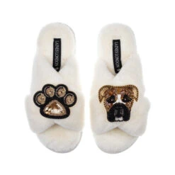 Classic Laines Slippers With Pip The Boxer & Paw Brooches 10 Classic Laines Slippers With Pip The Boxer & Paw Brooches -Laines London file 1036