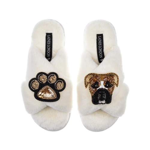 Classic Laines Slippers With Pip The Boxer & Paw Brooches 4 Classic Laines Slippers With Pip The Boxer & Paw Brooches - Image 4