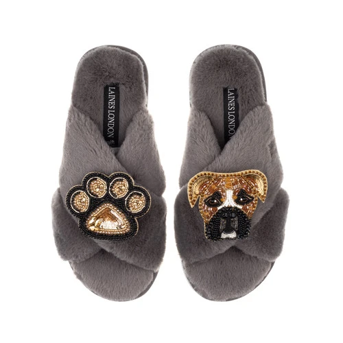 Classic Laines Slippers With Pip The Boxer & Paw Brooches 5 Classic Laines Slippers With Pip The Boxer & Paw Brooches - Image 5