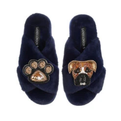 Classic Laines Slippers With Pip The Boxer & Paw Brooches 12 Classic Laines Slippers With Pip The Boxer & Paw Brooches -Laines London file 1038