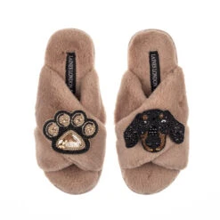 Laines London 41 Classic Laines Slippers With Little Sausage & Paw Brooches