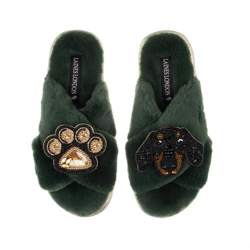 Classic Laines Slippers With Little Sausage & Paw Brooches 2 Classic Laines Slippers With Little Sausage & Paw Brooches - Image 2