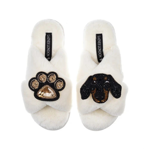 Classic Laines Slippers With Little Sausage & Paw Brooches 3 Classic Laines Slippers With Little Sausage & Paw Brooches - Image 3