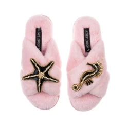 Classic Laines Slippers With Black & Gold Seahorse & Starfish Brooches 10 Classic Laines Slippers With Black & Gold Seahorse & Starfish Brooches -Laines London file 1064