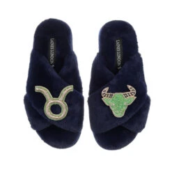 Classic Laines Slippers With Taurus Star Sign Brooches