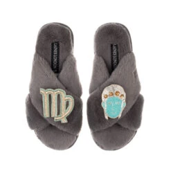 Laines London 15 Classic Laines Slippers With Virgo Star Sign Brooches