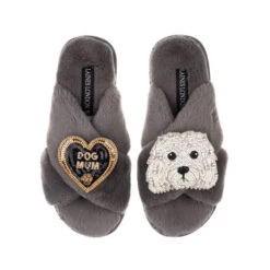 Classic Laines Slippers With Queenie The Bichon & Dog Mum Brooches -Laines London file 11