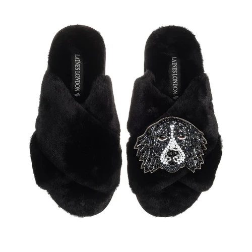 Classic Laines Slippers With Bentley The Black & White Spaniel Brooch 2 Classic Laines Slippers With Bentley The Black & White Spaniel Brooch - Image 2