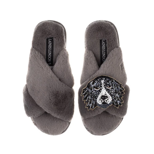 Classic Laines Slippers With Bentley The Black & White Spaniel Brooch 3 Classic Laines Slippers With Bentley The Black & White Spaniel Brooch - Image 3