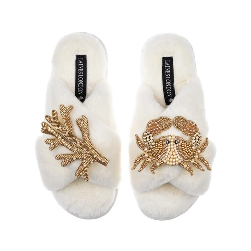 Classic Laines Slippers With Gold Crab & Coral Brooches 2 Classic Laines Slippers With Gold Crab & Coral Brooches - Image 2