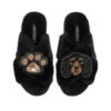 Classic Laines Slippers With Louie The King Charles & Paw Brooches