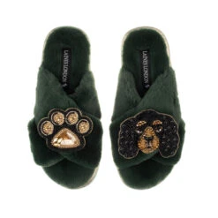 Classic Laines Slippers With Louie The King Charles & Paw Brooches -Laines London file 1156