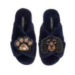 Classic Laines Slippers With Louie The King Charles & Paw Brooches -Laines London file 1157