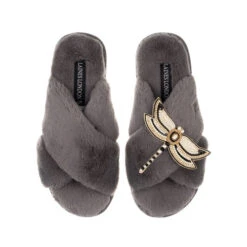 Classic Laines Slippers With Dragonfly Brooch 8 Classic Laines Slippers With Dragonfly Brooch -Laines London file 1168