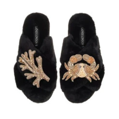 Classic Laines Slippers With Gold Crab & Coral Brooches 11 Classic Laines Slippers With Gold Crab & Coral Brooches -Laines London file 117
