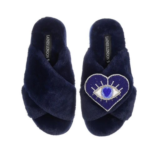 Classic Laines Slippers With Blue & Silver Heart Eye Brooch 2 Classic Laines Slippers With Blue & Silver Heart Eye Brooch - Image 2