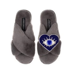 Classic Laines Slippers With Blue & Silver Heart Eye Brooch 8 Classic Laines Slippers With Blue & Silver Heart Eye Brooch -Laines London file 1195