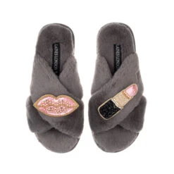 Classic Laines Slippers With Pink & Gold Pucker Up Brooches 11 Classic Laines Slippers With Pink & Gold Pucker Up Brooches -Laines London file 1210