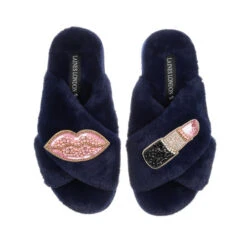 Classic Laines Slippers With Pink & Gold Pucker Up Brooches 12 Classic Laines Slippers With Pink & Gold Pucker Up Brooches -Laines London file 1211