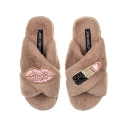 Classic Laines Slippers With Pink & Gold Pucker Up Brooches 13 Classic Laines Slippers With Pink & Gold Pucker Up Brooches -Laines London file 1212