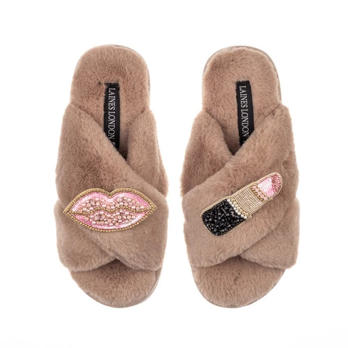 Classic Laines Slippers With Pink & Gold Pucker Up Brooches 7 Classic Laines Slippers With Pink & Gold Pucker Up Brooches - Image 7