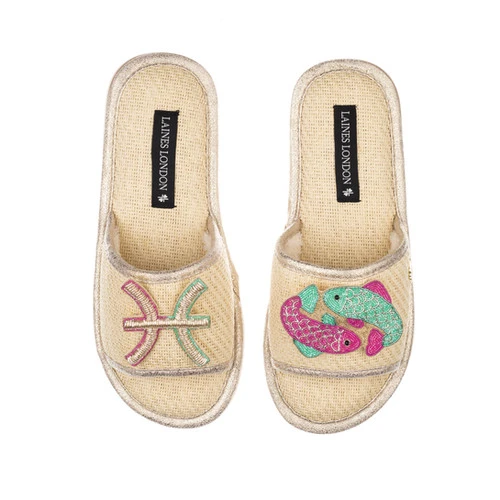 Straw Braided Sandals With Pisces Star Sign Brooches 1 Straw Braided Sandals With Pisces Star Sign Brooches