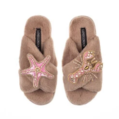 Classic Laines Slippers With Pink & Gold Lobster & Starfish Brooches 10 Classic Laines Slippers With Pink & Gold Lobster & Starfish Brooches -Laines London file 122