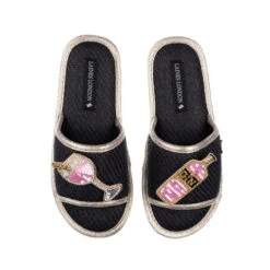 Straw Braided Sandals With Pink Gin Brooches -Laines London file 1226