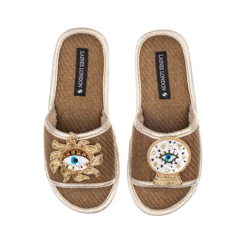 Straw Braided Sandals With Mystic Eyes Brooches 2 Straw Braided Sandals With Mystic Eyes Brooches - Image 2