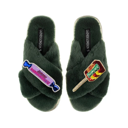 Classic Laines Slippers With Parma Violet & Drumstick Brooches 2 Classic Laines Slippers With Parma Violet & Drumstick Brooches - Image 2