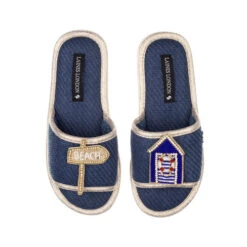 Straw Braided Sandals With Beach Hut & Beach Sign Brooches