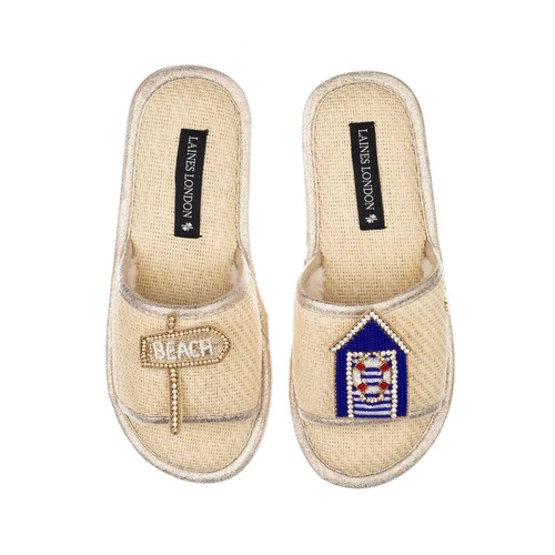 Straw Braided Sandals With Beach Hut & Beach Sign Brooches 2 Straw Braided Sandals With Beach Hut & Beach Sign Brooches - Image 2