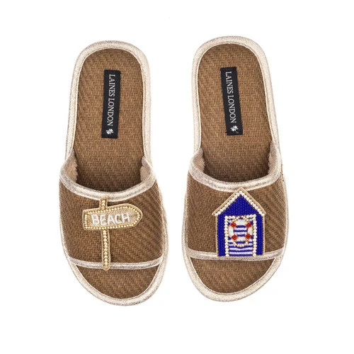 Straw Braided Sandals With Beach Hut & Beach Sign Brooches 3 Straw Braided Sandals With Beach Hut & Beach Sign Brooches - Image 3