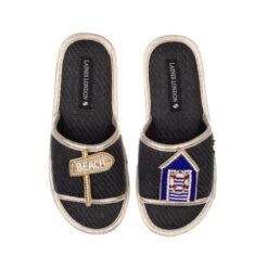 Straw Braided Sandals With Beach Hut & Beach Sign Brooches 8 Straw Braided Sandals With Beach Hut & Beach Sign Brooches -Laines London file 1270