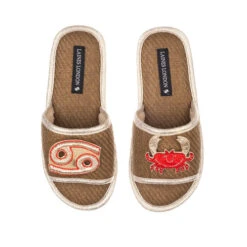 Straw Braided Sandals With Cancer Star Sign Brooches -Laines London file 1307