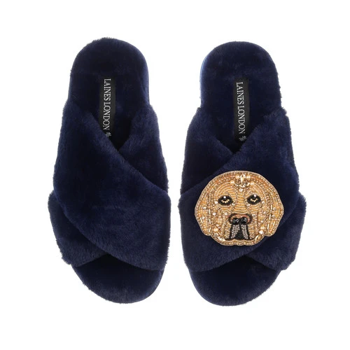 Classic Laines Slippers With Skip The Golden Lab Brooch 1 Classic Laines Slippers With Skip The Golden Lab Brooch