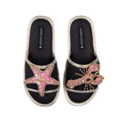Straw Braided Sandals With Pink & Gold Starfish & Lobster Brooches 7 Straw Braided Sandals With Pink & Gold Starfish & Lobster Brooches -Laines London file 1312