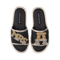 Straw Braided Sandals With Mrs & Initial Brooches